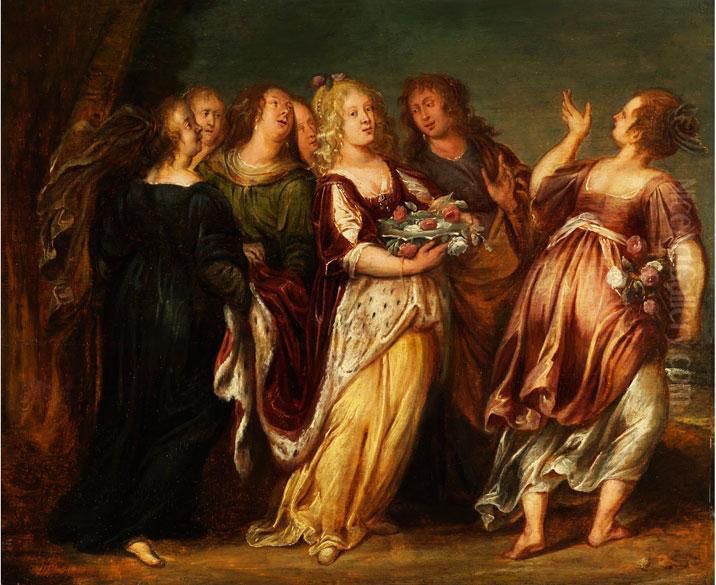 Junge Herrscherin Im Gefolge Von Sechs Madchen Oil Painting by Abraham Janssens