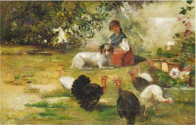 Chica Con Pavos Oil Painting by Jose Maria Jardines