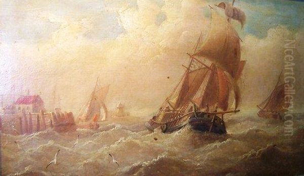 Ships In The North Sea Oil Painting by Henry C. Jarvis