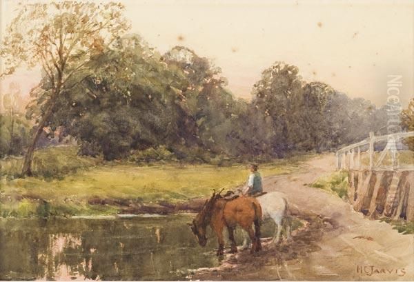 Paesaggio Lacustre Con Cavalli Oil Painting by Henry C. Jarvis