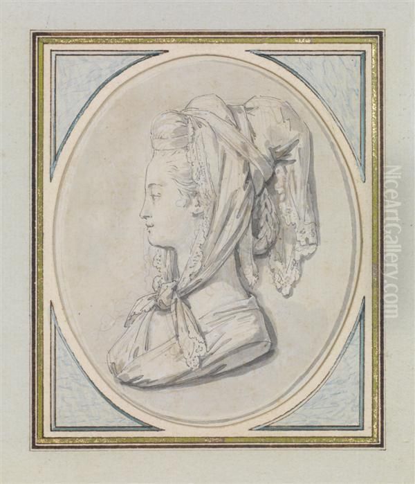 Portrait De Jeune Femme De Profil Oil Painting by Michel Moreau Jean