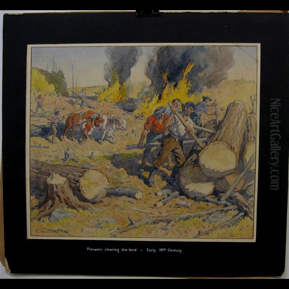 Pioneers Clearing The Land - Early 19th Century Oil Painting by Charles William Jefferys