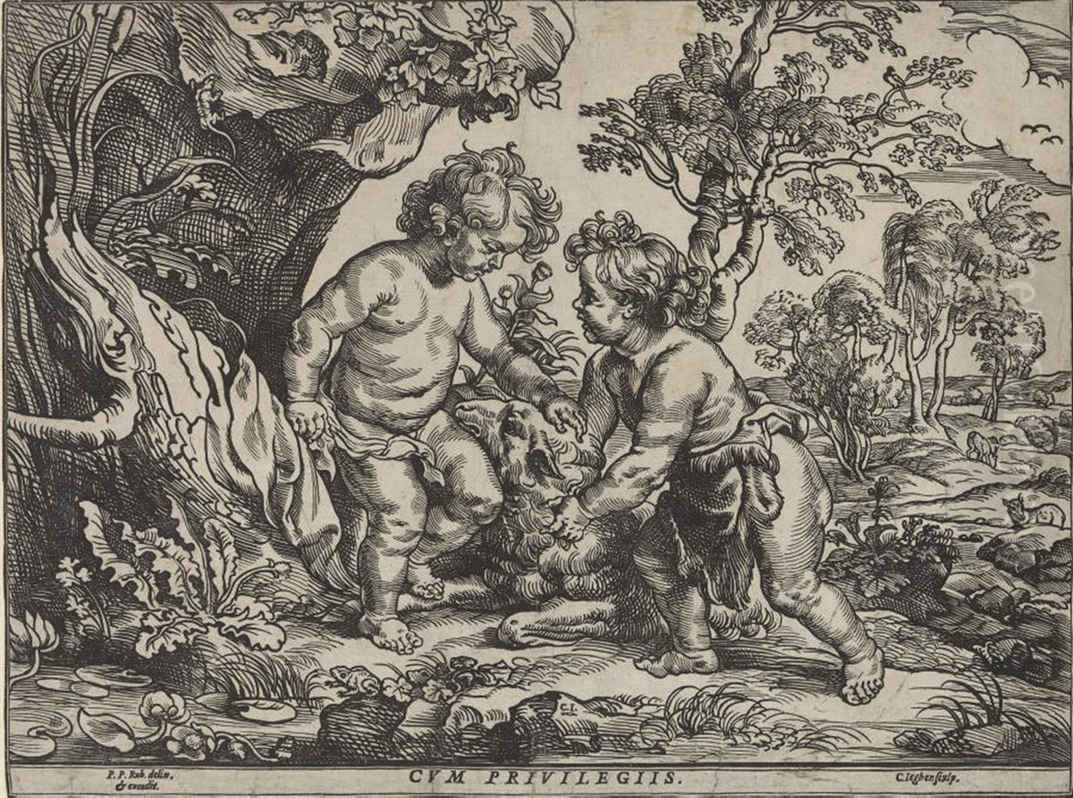 The Infant Christ And Saint John Playing With The Lamb (hollstein5) Oil Painting by Christoffel Jegher