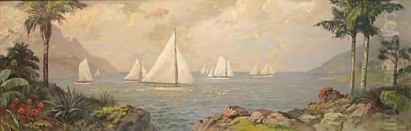 Seascape With Sailboats Oil Painting by Lebrun Jenkins