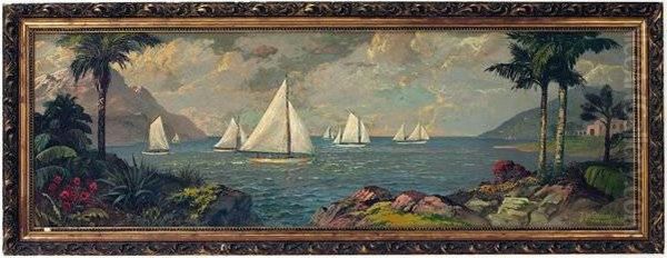 Seascape With Sailboats Oil Painting by Lebrun Jenkins