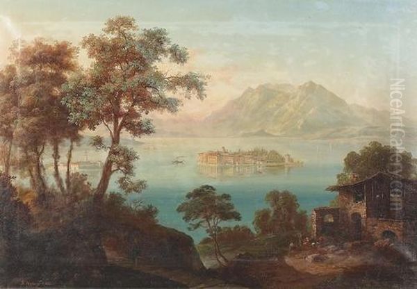 Partie Auf Dem Lago Maggiore Mit Den Borromaischen Inseln. Oil Painting by Arnold Jenny