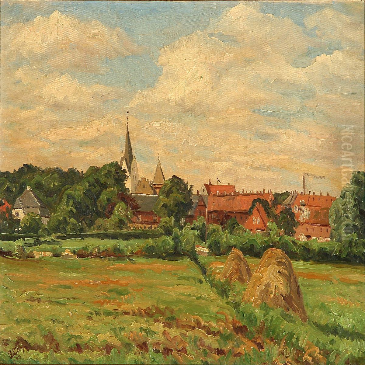 Landscape Witha View Of Varde, Denmark Oil Painting by Jens Thomsen Jensen