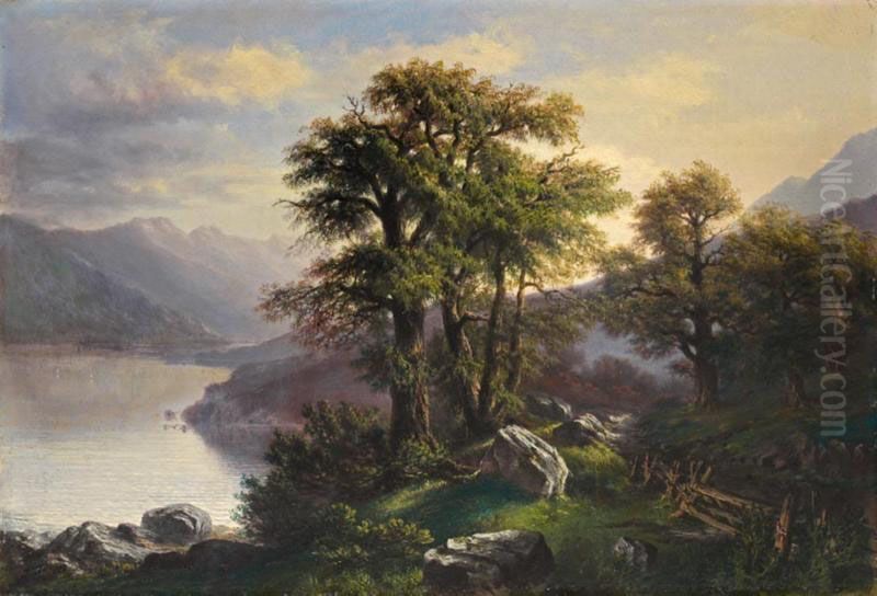 St-gingolph Au Lac Leman 
St-gingolph At Lake Of Geneva Oil Painting by Jules Jequier