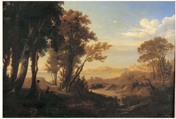 Bergers Et Leur Troupeau Sur La Cote Amalfitaine Oil Painting by Gaston Jesse