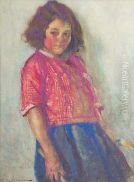Anna With Her Stick Andhoop Oil Painting by Maud Sherwood Jewett
