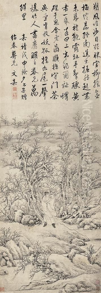 Zhong Kui In The Wintry Grove Oil Painting by Wen Jia