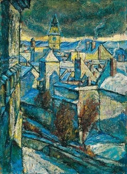 Snowy Houses Oil Painting by Hugo Johann