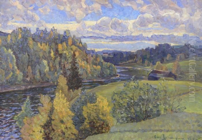 Septemberdag Vid Faxalven Oil Painting by Carl August Johansson