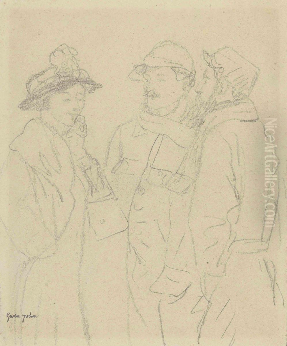 Girl And Two Soldiers Oil Painting by Gwendolen John