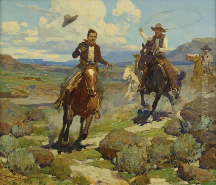 Pursuit Of A Cattle Thief Oil Painting by Frank Johnson