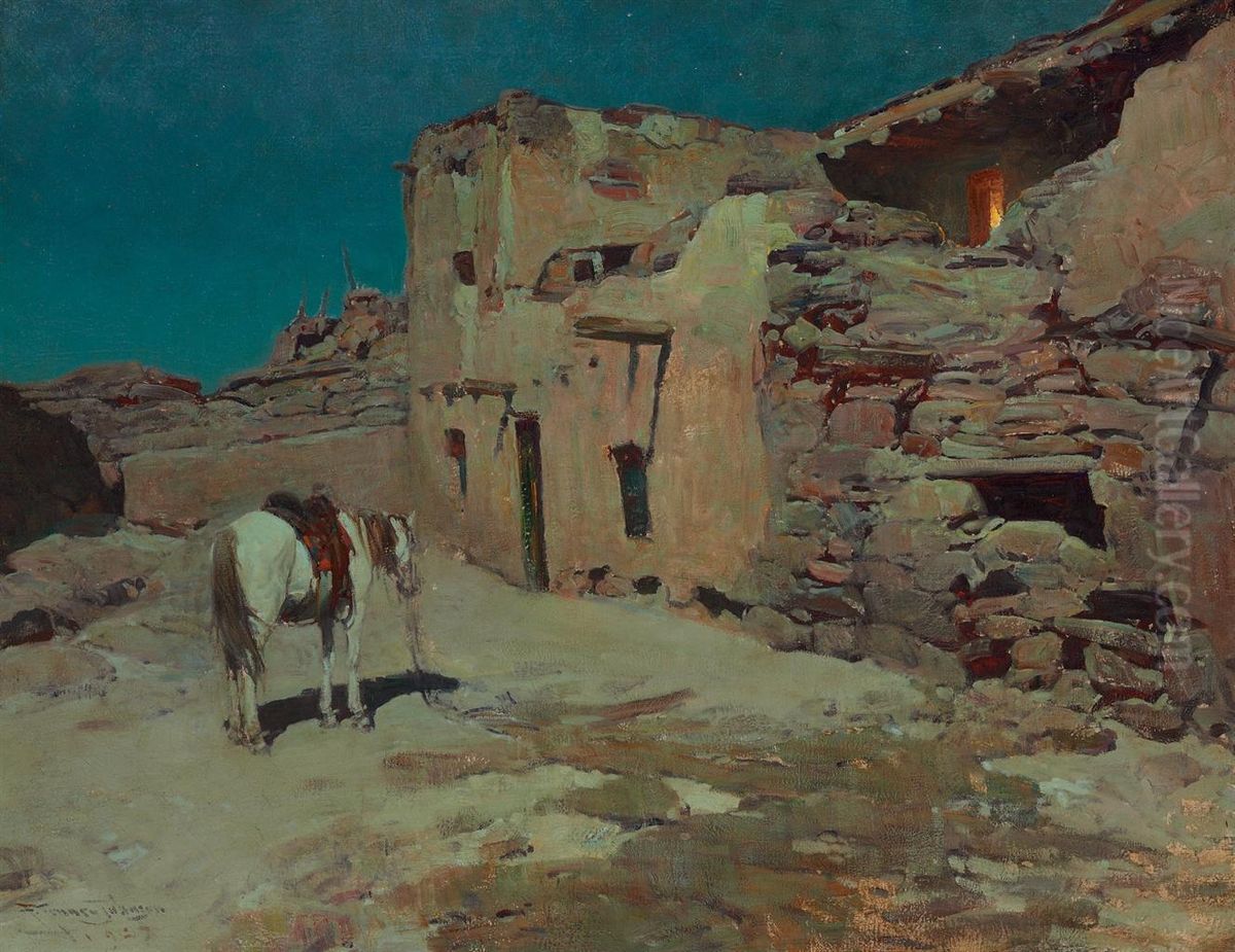 Pueblo At Night Oil Painting by Frank Johnson