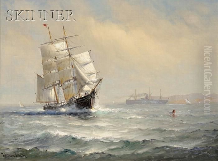 Sailing Off Deer Island, Boston Harbor Oil Painting by Johnson, Marshall