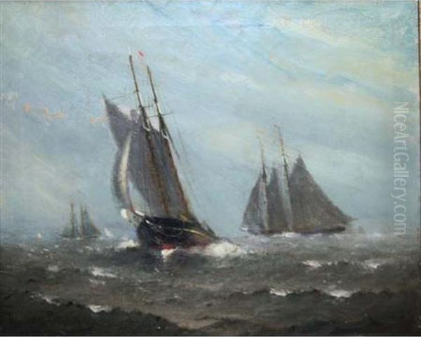 Ships At Sea Oil Painting by Johnson, Marshall