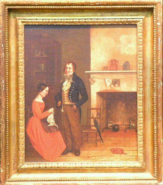 Man And Woman In An Interior Oil Painting by David Claypool Johnston