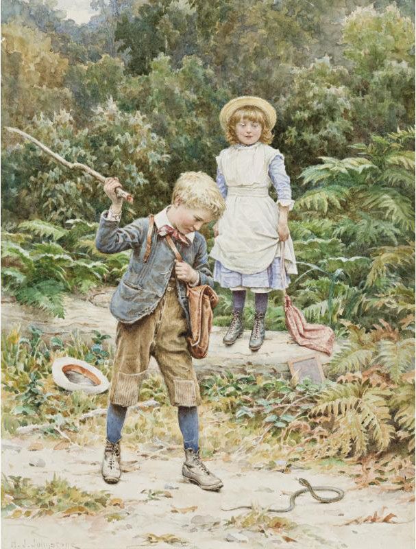Killing The Snake Oil Painting by Henry James Johnstone