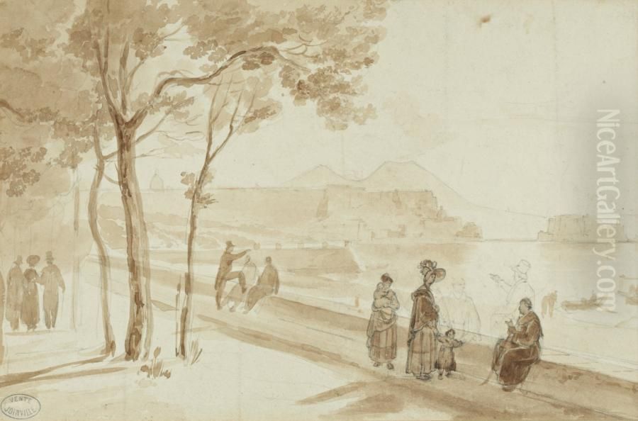 Personnages En Promenade Le Long De La Jetee Oil Painting by Antoine Edmond Joinville