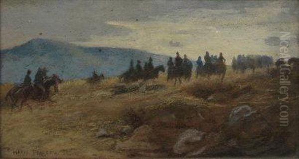 English Troops On Horseback Riding Across Mountainous South African Range Oil Painting by Adrian Jones