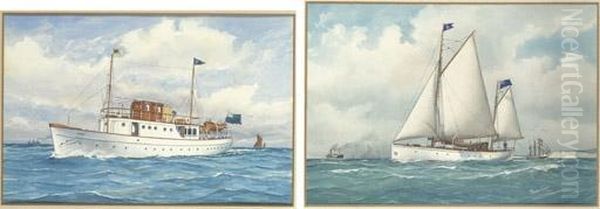 Giroflee In The Channel; The Motor Yacht Jumbo; And A Motor Yacht Oil Painting by Pelham Jones
