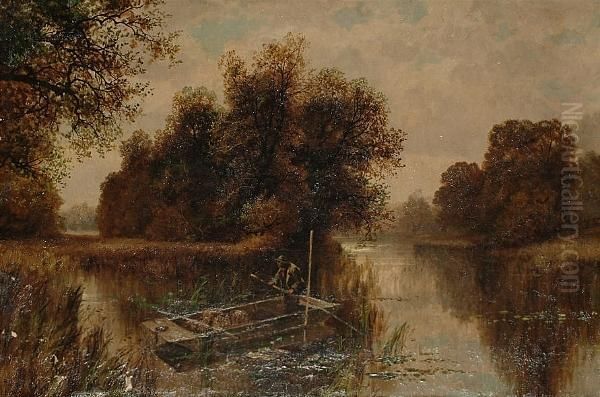 The Boatman; Early Evening On The River Oil Painting by Richard Jones