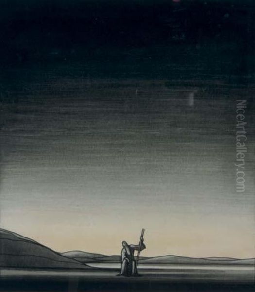 Study For A Set Design Of Moses In A Vast Landscape Oil Painting by Robert Edmond Jones