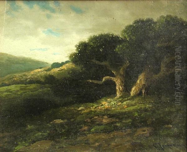Oaks And Green Hills Oil Painting by Carl Henrik Jonnevold