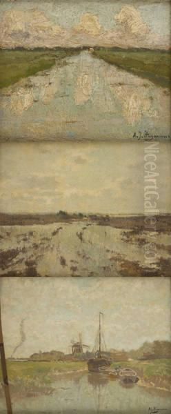 Canal Oil Painting by Adrien Josef Heymans