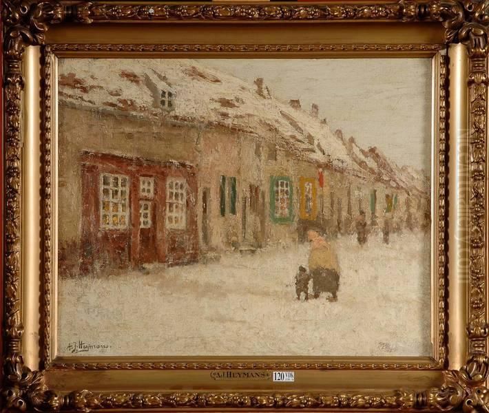 Vieille Rue Animee A Schaerbeek En Hiver Oil Painting by Adrien Josef Heymans