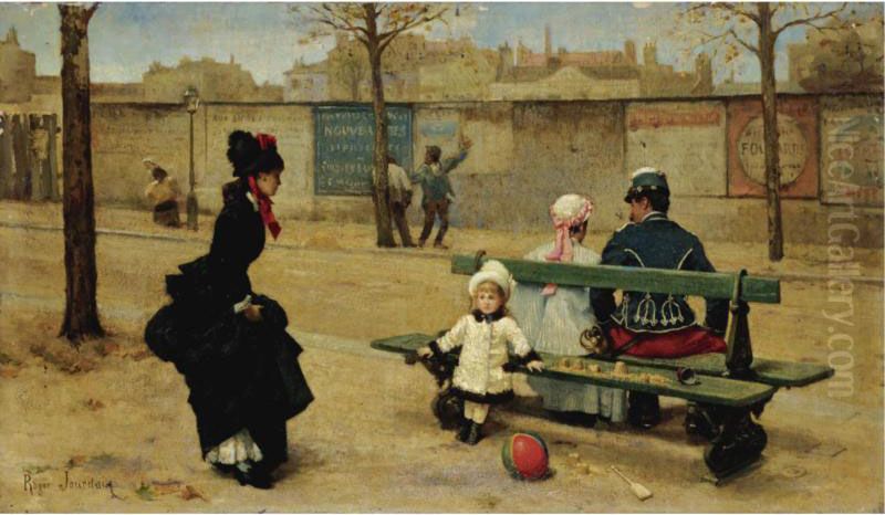 Playing Ball In The Park Oil Painting by Roger-Joseph Jourdain