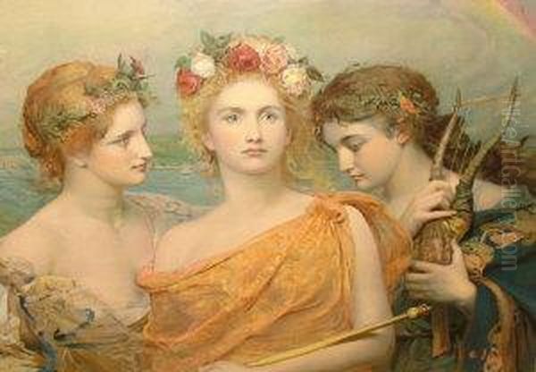 The Three Graces; Chromolithograph, Signed Within The Plate, 43x57.5cm Oil Painting by George William Joy