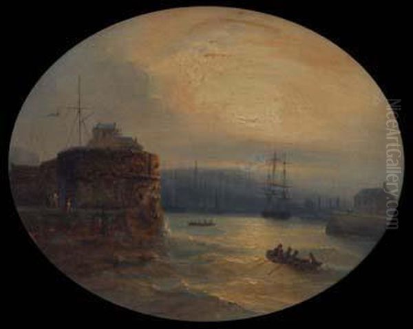 Harbour Scene At Sunset With Various Shipping Oil Painting by Jean Marie Auguste Jugelet