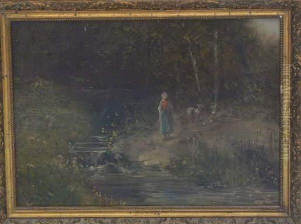 Paysanne Pres Du Ruisseau Oil Painting by Gustave Adolf Jundt
