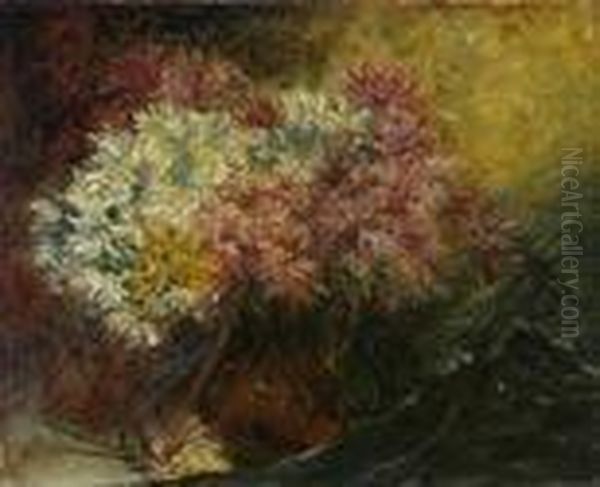 chrysanthemes Dans Un Pichet A Anse Oil Painting by Charles Frederic Jung