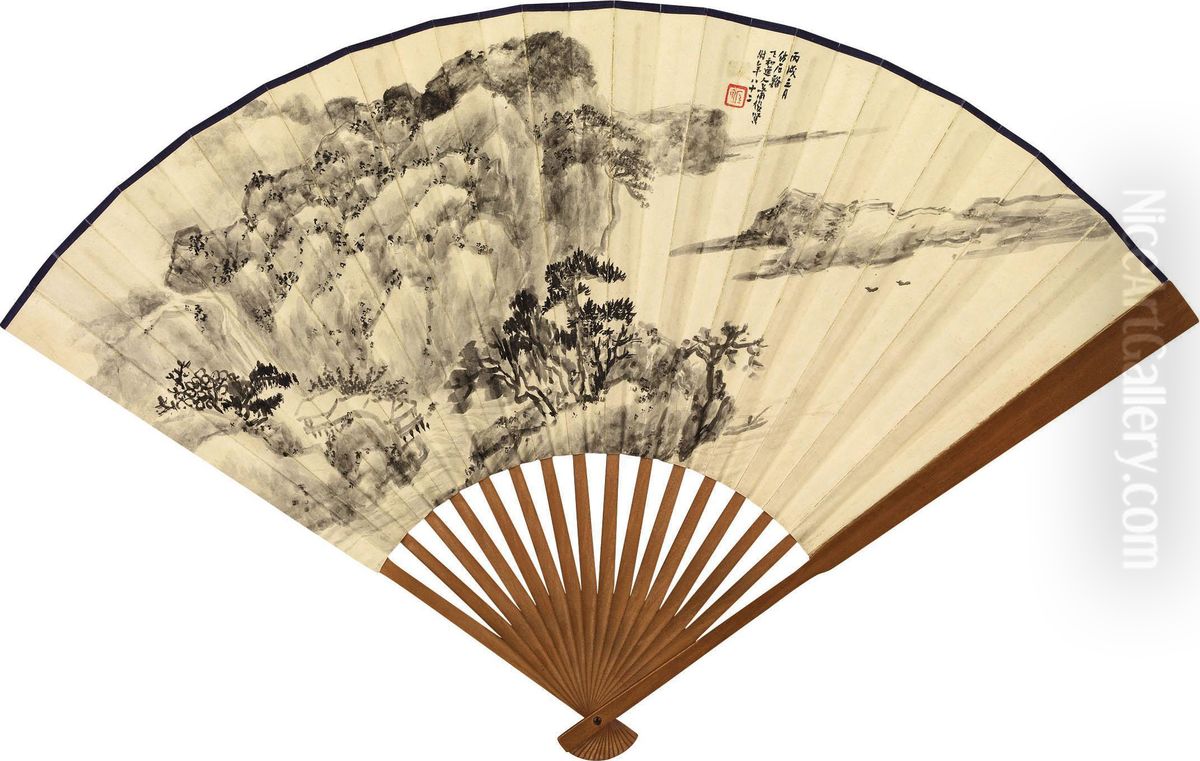 Fountain In Mountains Oil Painting by Xia Jingguan