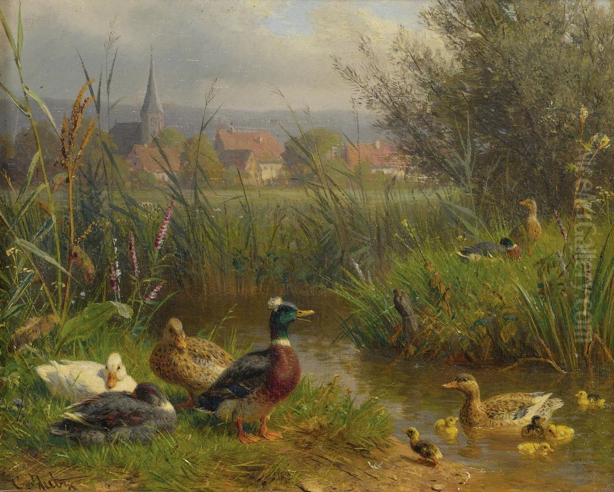 Ducks Oil Painting by Carl Jutz