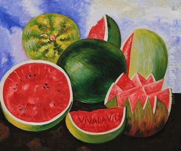Viva La Vida, Watermelons Oil Painting by Frida Kahlo