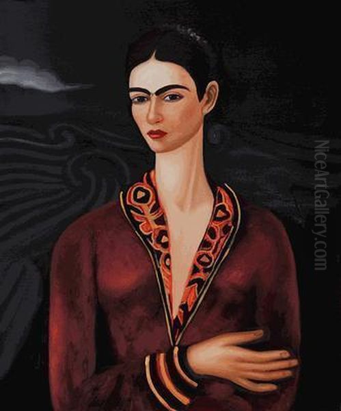 Self Portrait In A Velvet Dress Oil Painting by Frida Kahlo