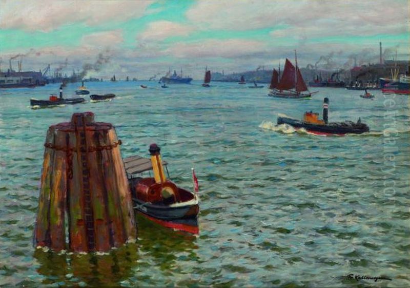 Im Hamburger Hafen Oil Painting by Friedrich Kallmorgen