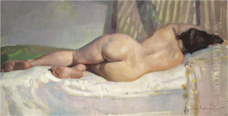 Reclining Nude Oil Painting by Naci Kalmukoglu