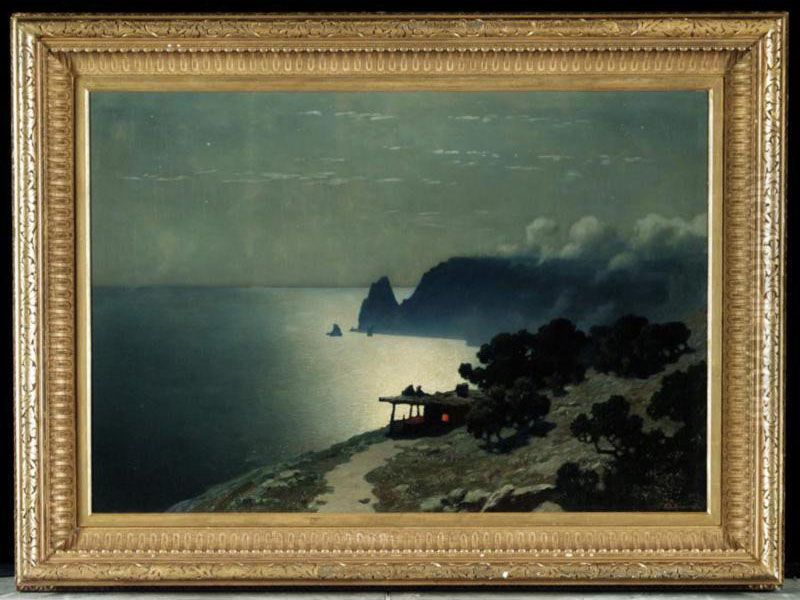 The Black Sea Coast By Moonlight Oil Painting by Grigory Odissevich Kalmykov