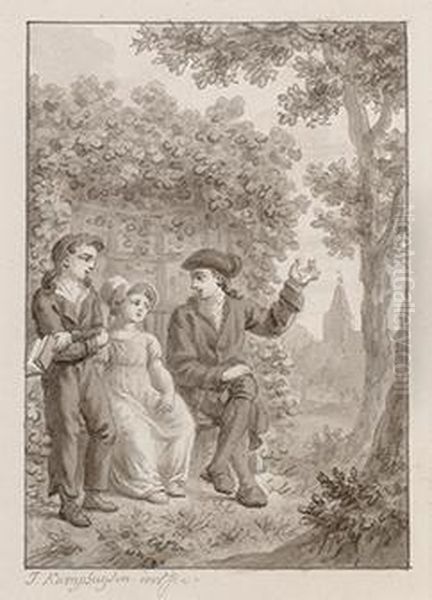 Private Chat In A Bower Oil Painting by Jan Kamphuysen