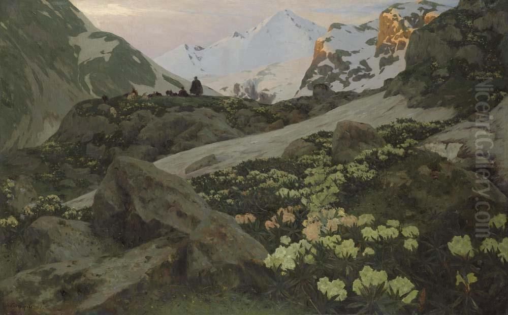Caucasian Mountain Landscape. 1899. Oil Painting by Anton Ivanovitch Kandauroff