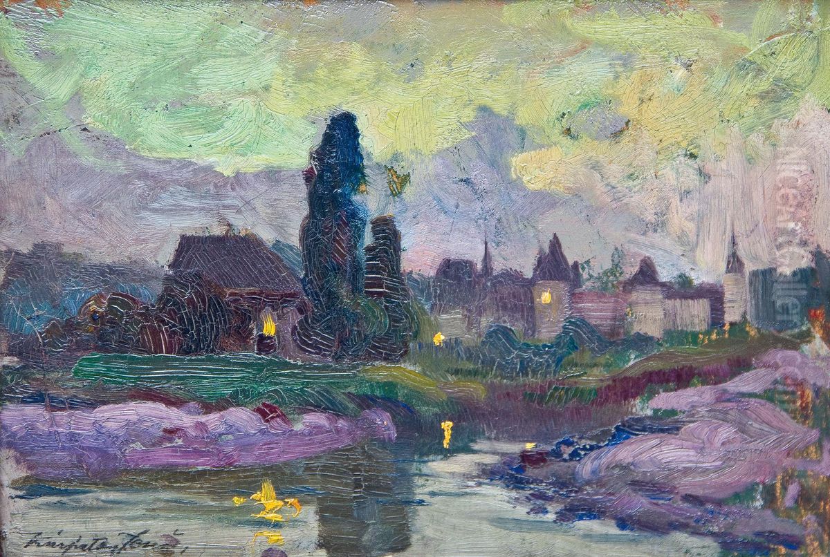 Abendlandschaft Im Mondschein Oil Painting by Eugen Karpathy