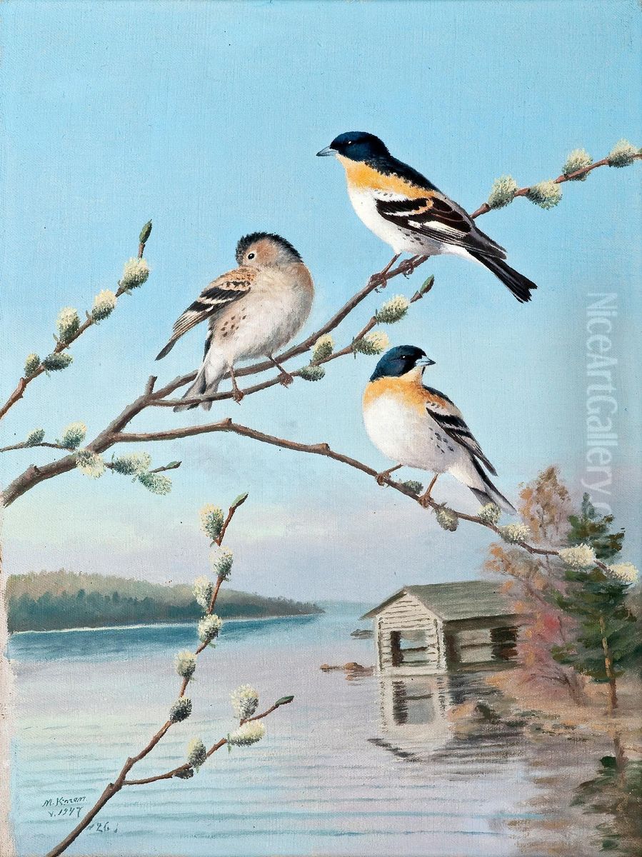 Birds In Spring Oil Painting by Matti Karppanen