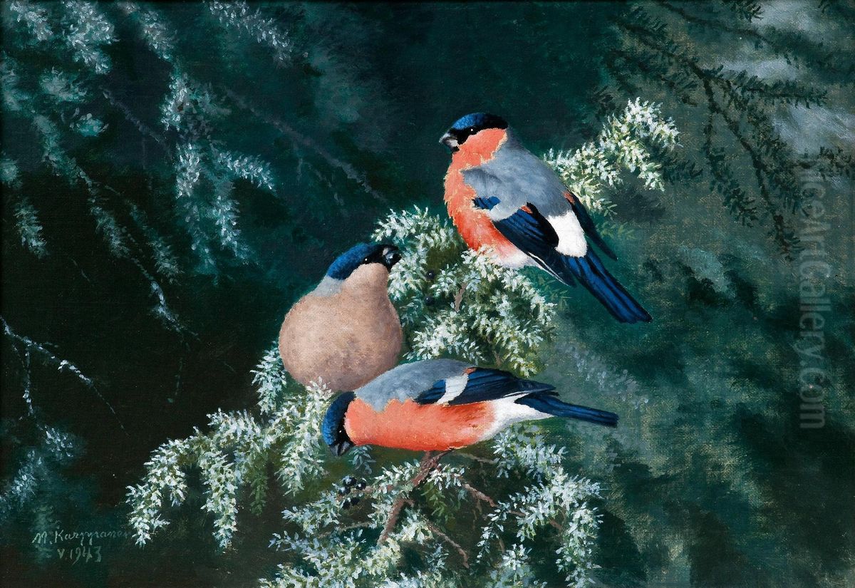 Bullfinches Oil Painting by Matti Karppanen