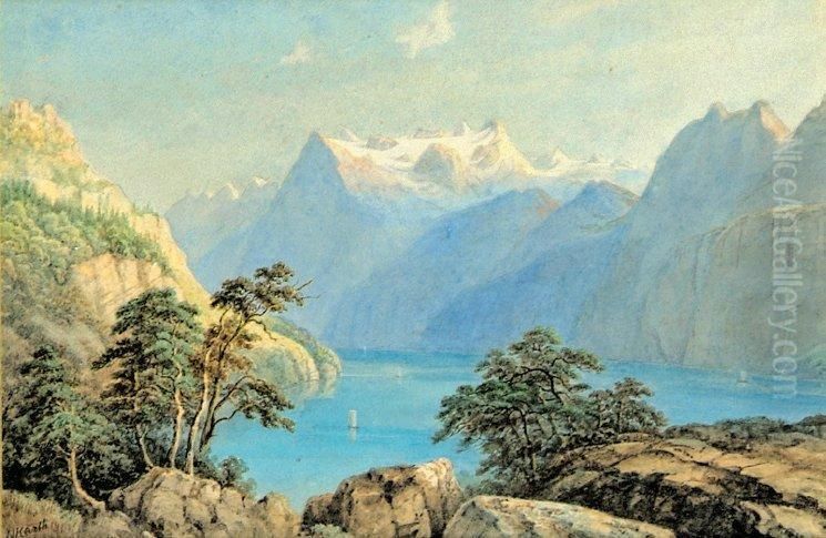 Lac De Montagne Oil Painting by Jean Nicolas Karth